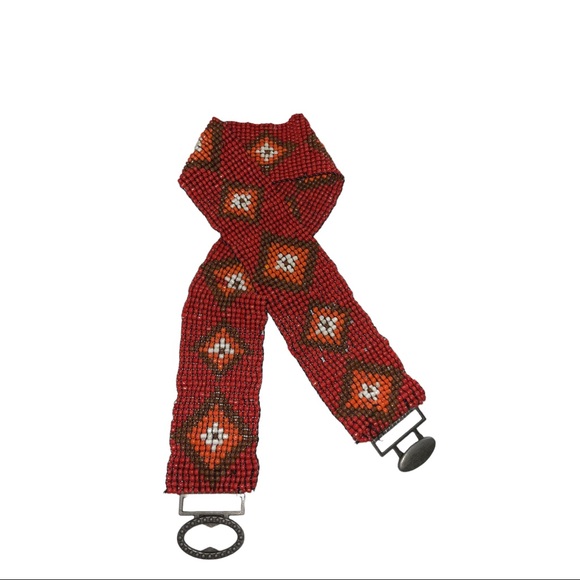 Vintage Orange & Red Beaded Southwestern Belt OS - Picture 5 of 5